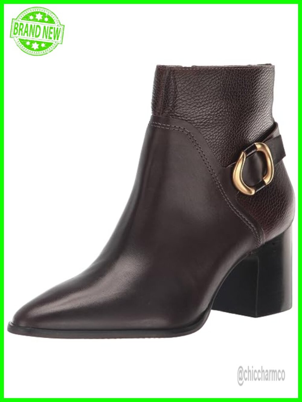 Leather Pointed Toe Stacked Heel Ankle Bootie Zipper Closure
